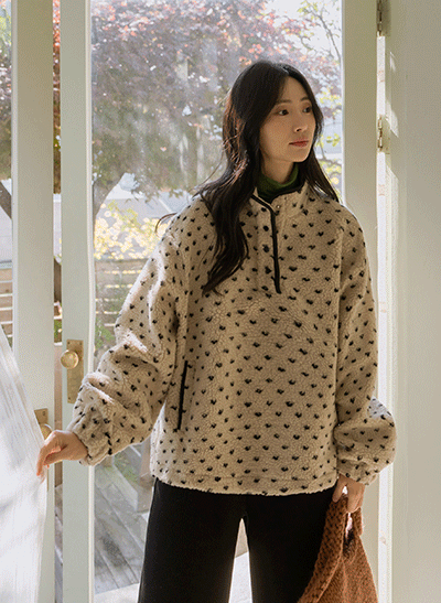 6DA32179NN_Heart Pattern Half Zip-up Dumble Sweatshirt