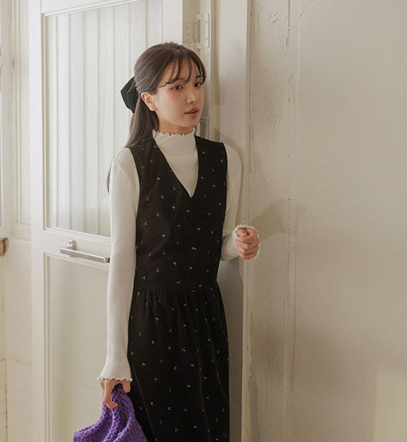 5DA32197CW_Vintage Flower Corduroy Sleeveless Dress