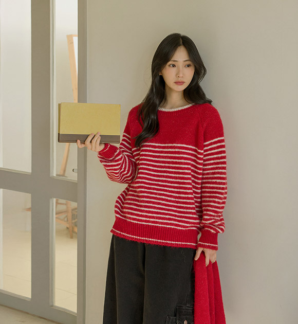 6DA32185HN_Naive Striped Wool Knitwear(Muffler Set)