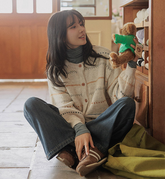 5DA32199NN_Petite Pattern Striped Wool Cardigan