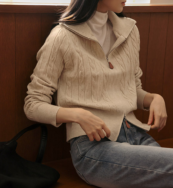 4DA32212CW_Twisted Knit Two-Way Zip-Up Knitwear