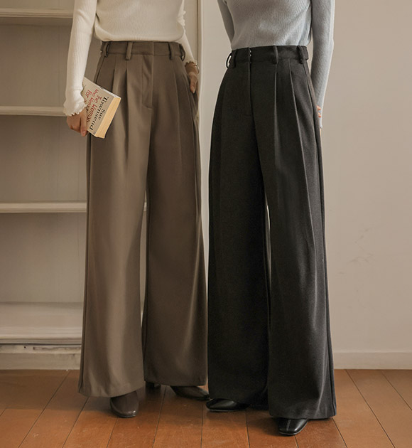 4DA32214NN_Winter Spandex Pintuck Wide Slacks(Short/Basic/Long)