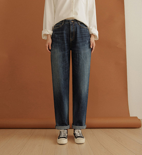 5DA32235HN_Balloon Baggy Fit Spandex Fleece-lined Denim