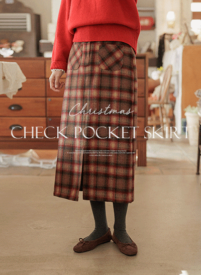 5DA32195CW_Christmas Checkered Pocket Skirt