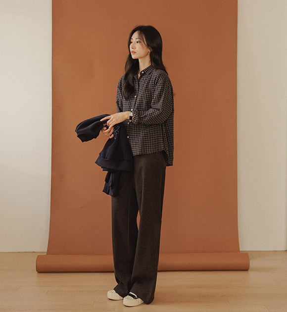 5DA32254NN_Eddie Peach Fleece Checkered Shirt