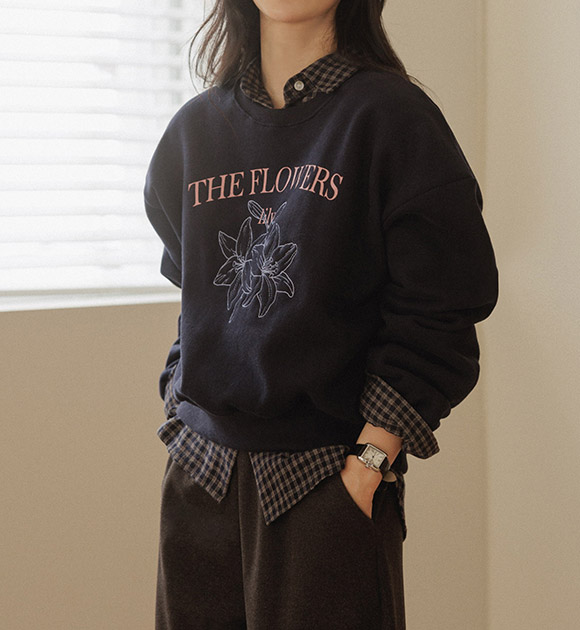 5DA32253NN_Flower Embroidery Fleece-lined Sweatshirt