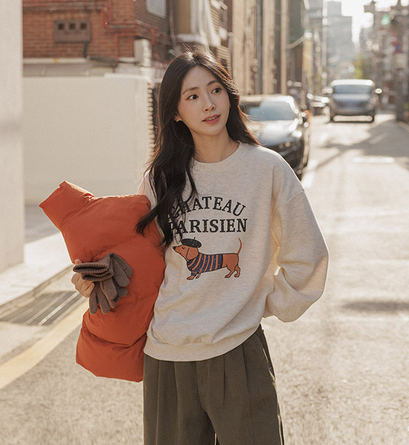 5DA32239NN_Dachshund Print Fleece-Lined Sweatshirt