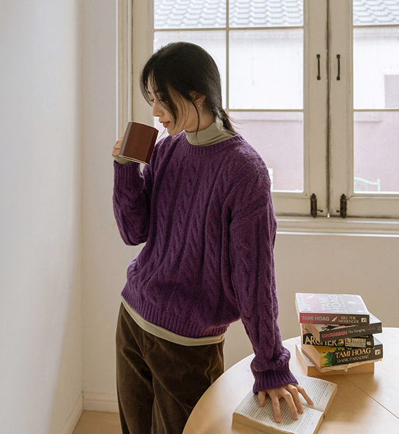 6DA32263HN_Soft-Touch Cable Knit Round Knitwear