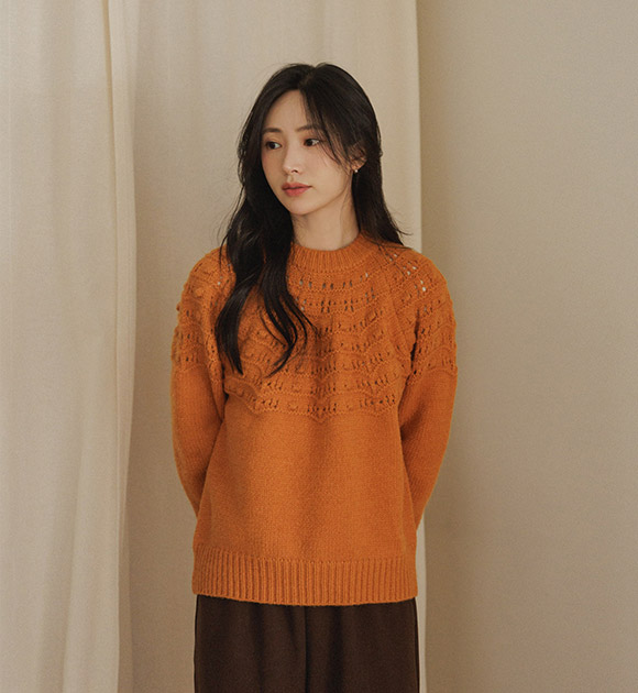 5DA32255NN_Pom-pom Openwork Thick Wool Knitwear