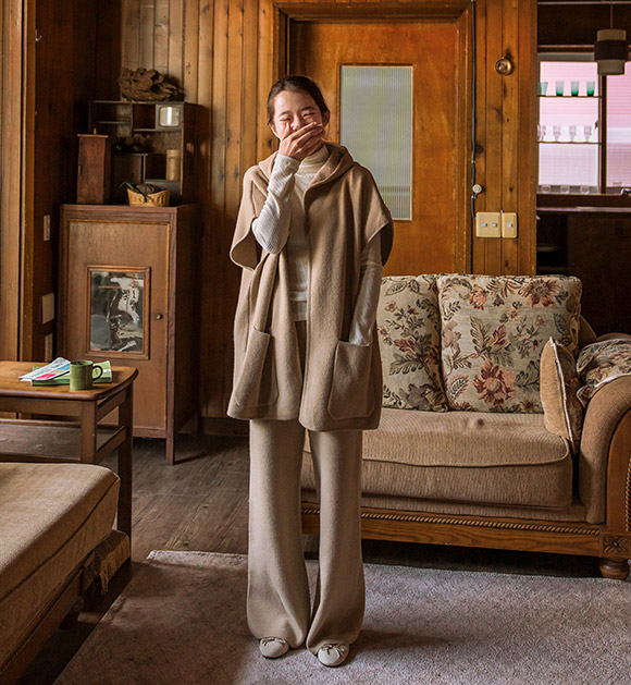 5DA32290JJ_Cozy Knit Hooded Cardigan+Banding Pants Set