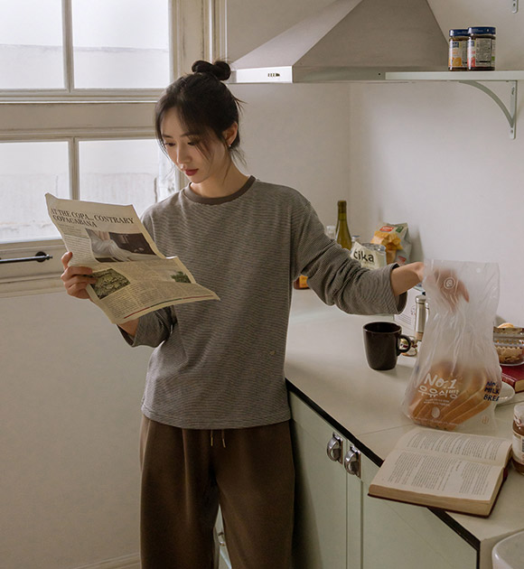 6DA32274HN_Rio Brushed Pendant Striped T-shirt