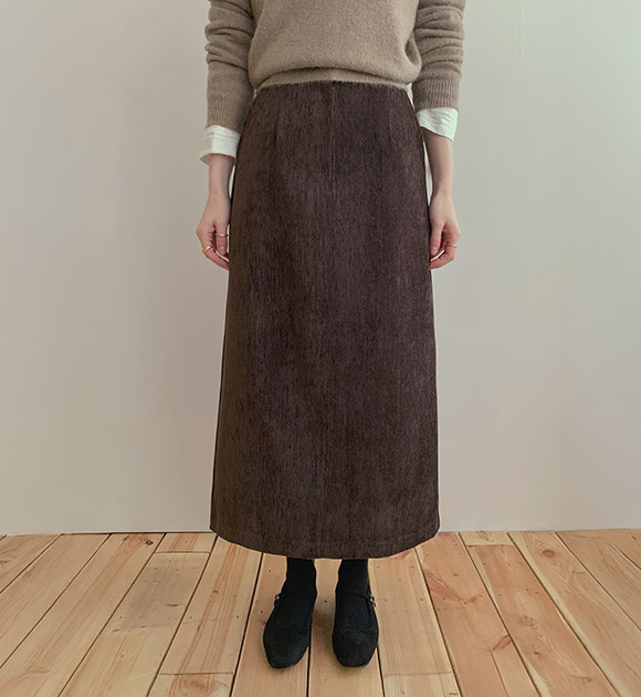 4DA32304CW_Velour H-line Midi Skirt