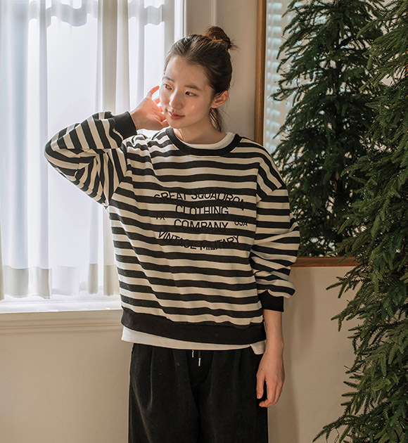 4DA32231JJ_Close Striped Brushed Sweatshirt