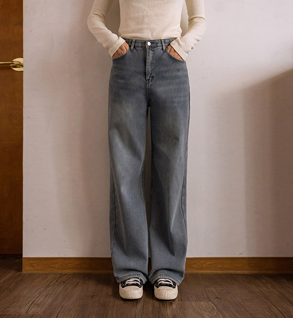 5DA32281HN_Cotton & Denim Fleece-lined Wide Spandex Pants (Short/Long)