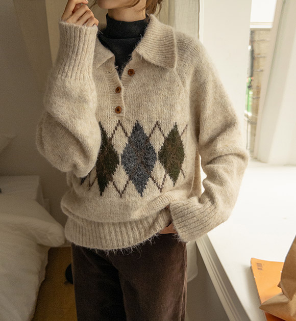 6DA32314NN_Late Argyle Button Wool Knitwear