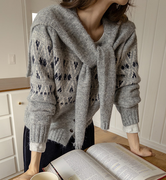 6DA32310YH_Shuri Diamond Pattern Cardigan (Shawl Set)