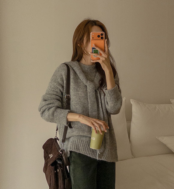 6DA32316NN_Loders Loose-Fit Round Knitwear (Hoodie Set)