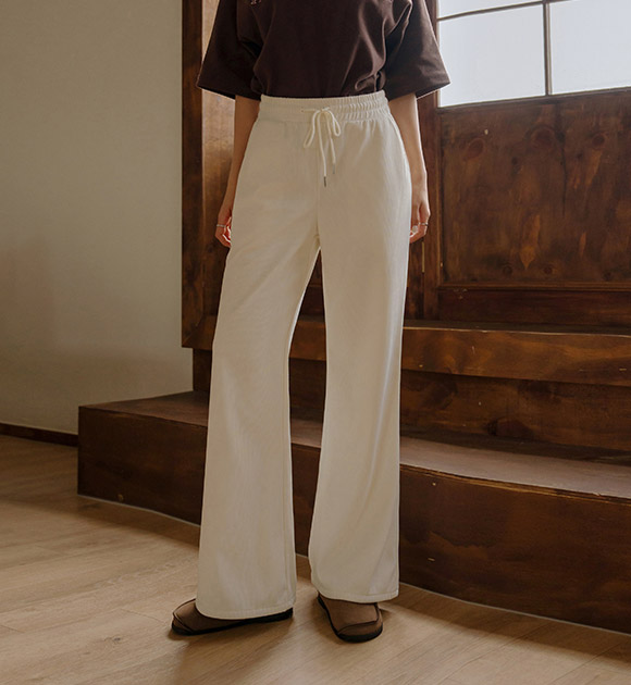 6DA32334HN_Kender Brushed Fleece Semi-bootcut Banding Pants (Short/Long)