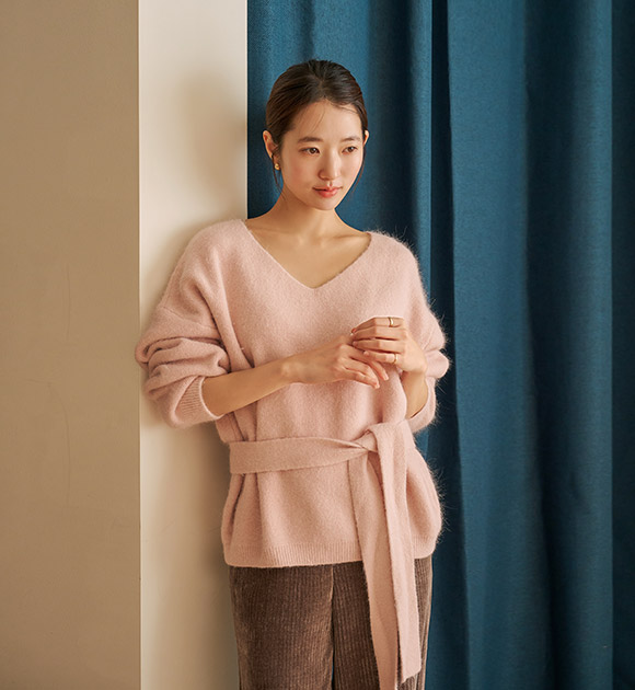 5DA32354CW_Soft Warm V-neck Knitwear (String Set)