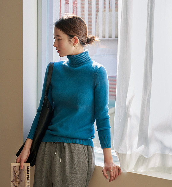 5DA32367JJ_Cold-weather Fleece-lined Basic Turtleneck Knitwear