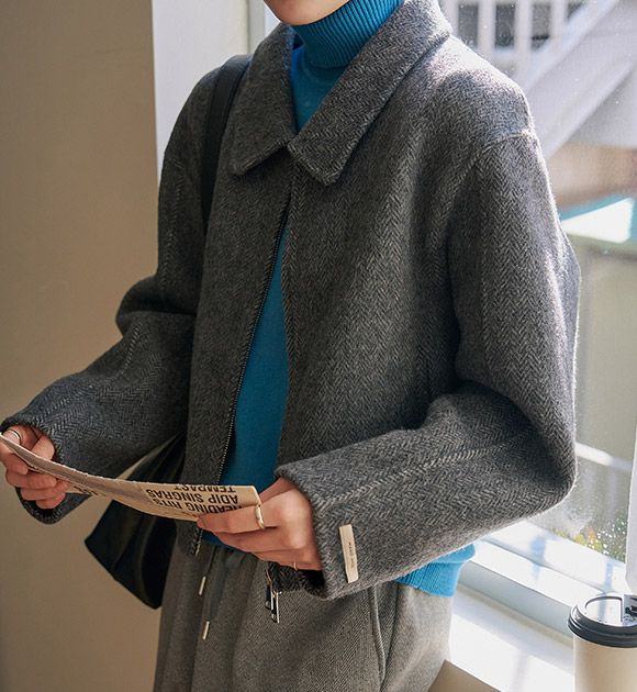 5DA32366JJ_[HANDMADE] Elvi Collar zip-up Short Coat