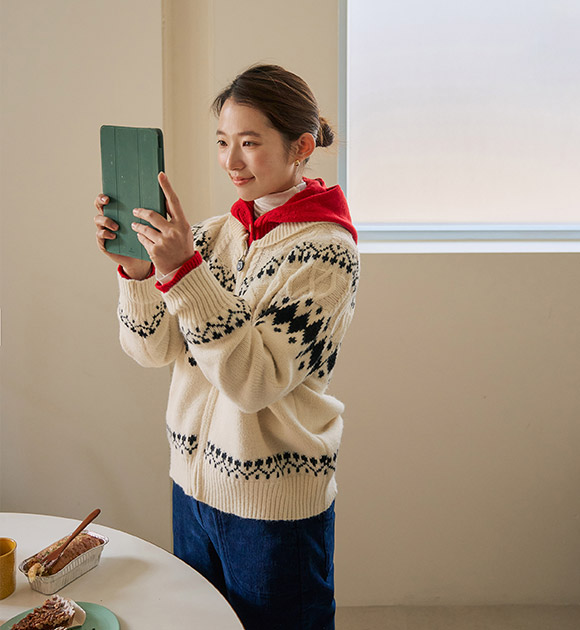 5DA32360NN_Shawl Diamond Wool Knit Zip-up