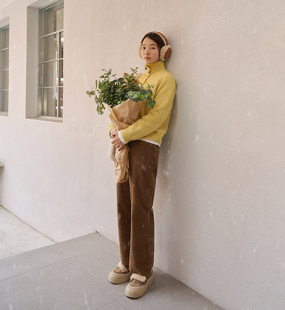 5DA32359NN_Double-brushed Fleece Corduroy Wide Pants