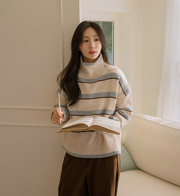 6DA32379HN_Mori Striped Turtleneck Wool Knitwear