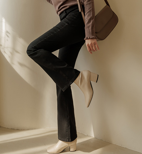 8DA26622HH_Winter Travel Brushed Straight & Bootcut Black Pants (Short&Long 2 Types)