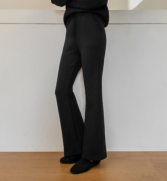 4DA32393JJ_Slim-line All-elastic Fleece-lined Bootcut Pants (Short/Long)