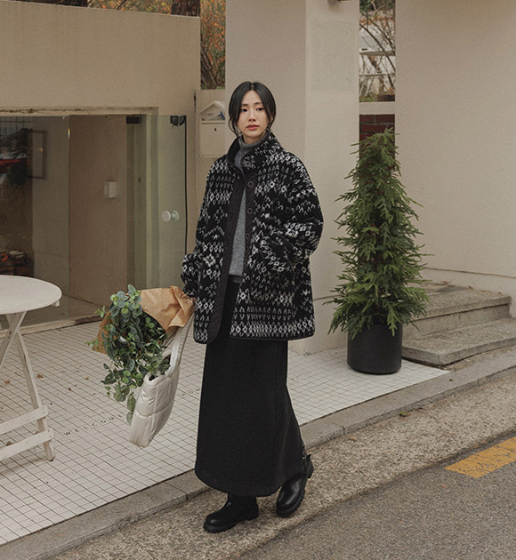 5DA32411NN_Patterned Fleece Half Jacket 