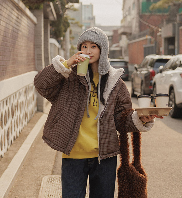 5DA32407NN_End Reversible Checkered Fleece Jumper