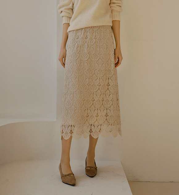 5DA30854HN_Merided Double-Sided Knit Lace Skirt