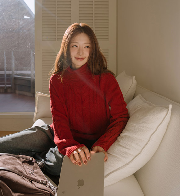 6DA32451NN_Endive Twisted 50% Lambswool Turtleneck Knitwear