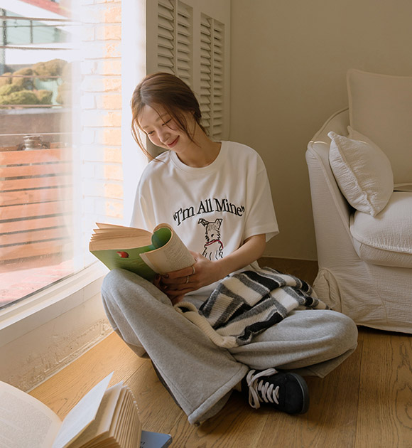 6DA32449NN_Puppy Embroidery Peach Fleece Short-sleeved Shirt