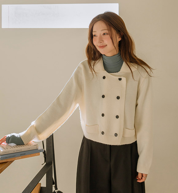 6DA32435JJ_Double-button Collared Cardigan