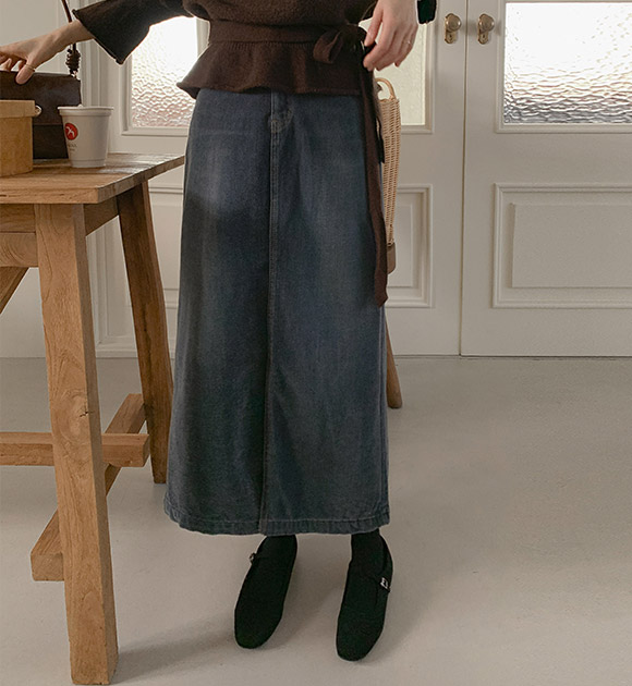 4DA32456NN_Cozy Brushed Banding Denim Skirt