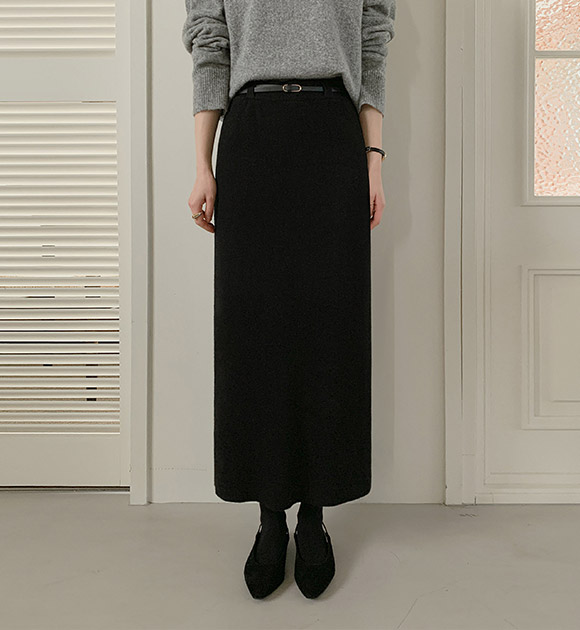 4DA32466HN_Slim Silhouette Banding Knit Skirt (Belt Set)