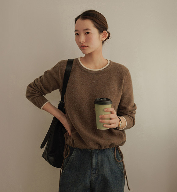 5DA32482JJ_Bucky Drawstring Hem Color-block Wool Knitwear
