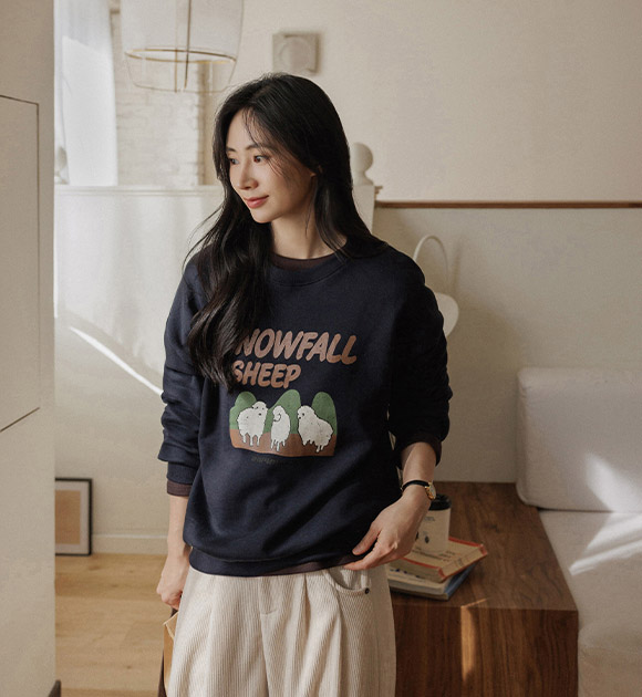 5DA32494CW_Snowfall Printing Brushed Sweatshirt