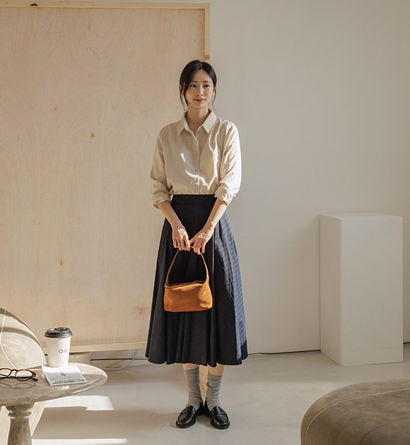 Ronen Back-banding Pintuck Long Skirt