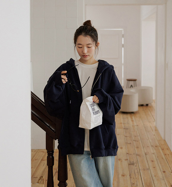 Leather Labels Boxy Fit Hoodies Zip Up