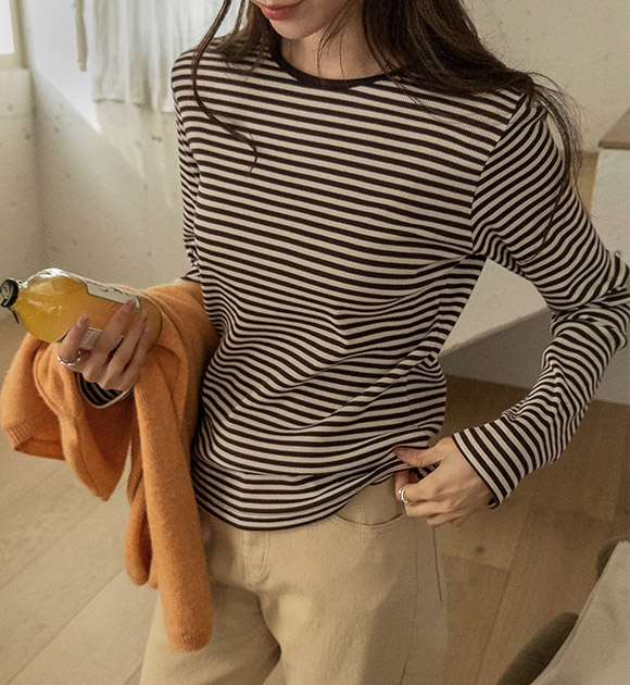 Stretch Ribbed Color-block Stripe Tee