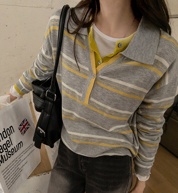 Tone-up Striped Soft Collar Knitwear