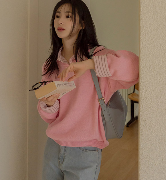 [J-BASIC] Italian Cotton Loose-fit V-neck Knitwear