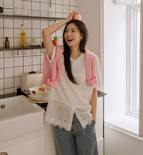 [JUST BETTER] Elena Lace Layered Tee (Short-sleeve/Long-sleeve)
