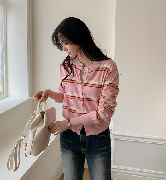 Bomber Color Striped Cardigan