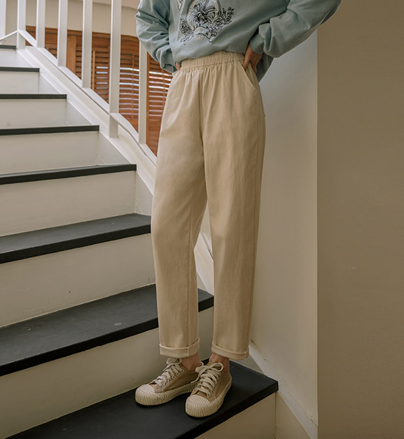 Slim-Leg Effect Baggy Fit Spandex Banding Pants