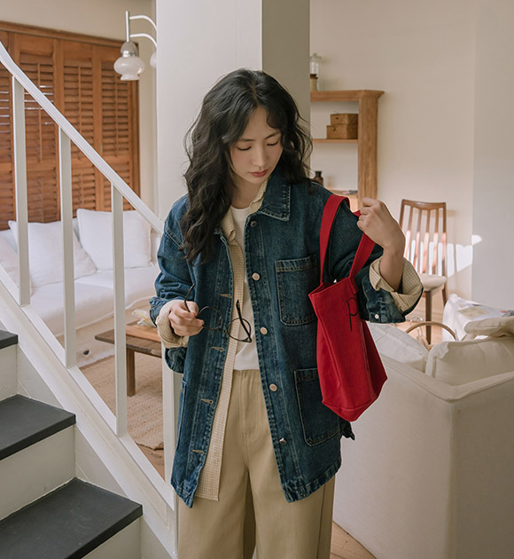 Log Pocket Half Denim Jacket