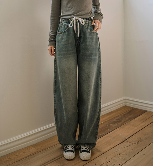 Cotton String Banding Vintage Balloon Denim
